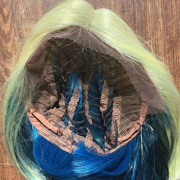 Blunt Bob Lace Front Wig Center Part Blonde, Blue Pixel - Picture 7 of 9
